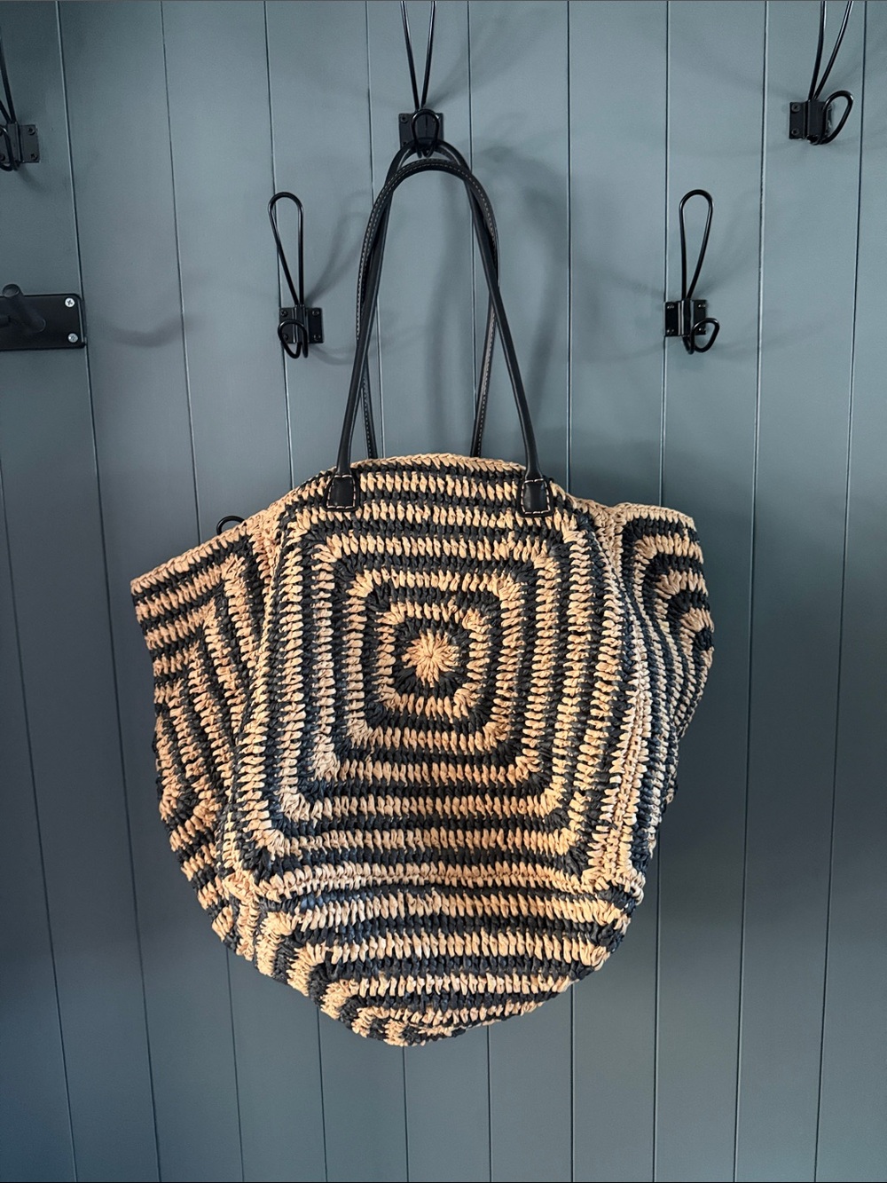 Madewell Large Woven Black and Natural Straw Tote Bag